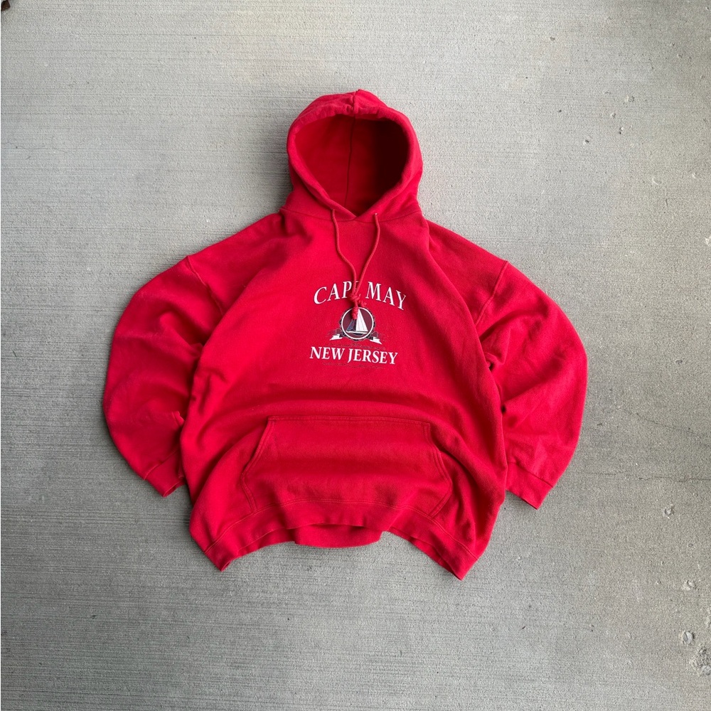 Vintage 90s Cape May New Jersey Hoodie Alstyle Oversized Red Mens Size XL